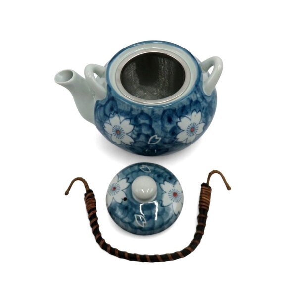 Porcelain TEA SET with Blue and White Floral Design in Box Japanese Vintage - Picture 7 of 13